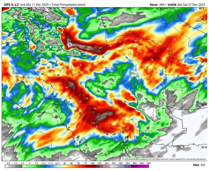 نقشه هواشناسی برای بارش سیل آسای باران و کولاک برف