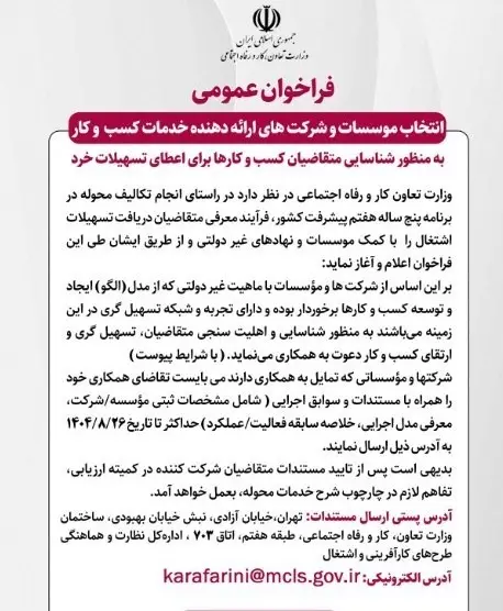 فراخوان وزارت کار برای تسهیلات خرد