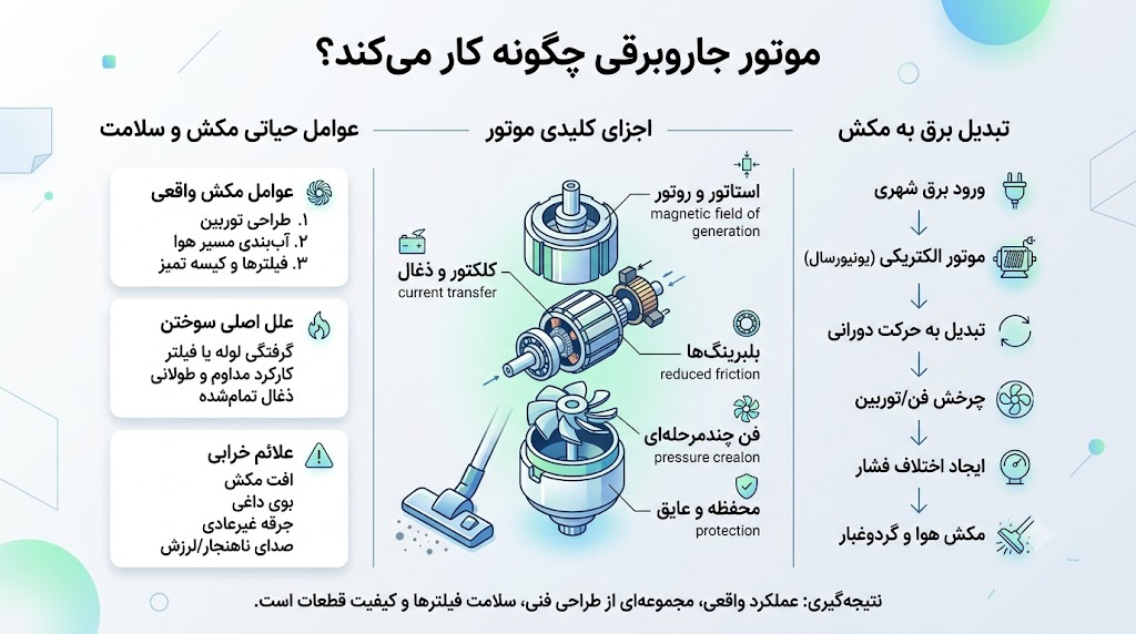 موتور جاروبرقی چگونه کار میکند