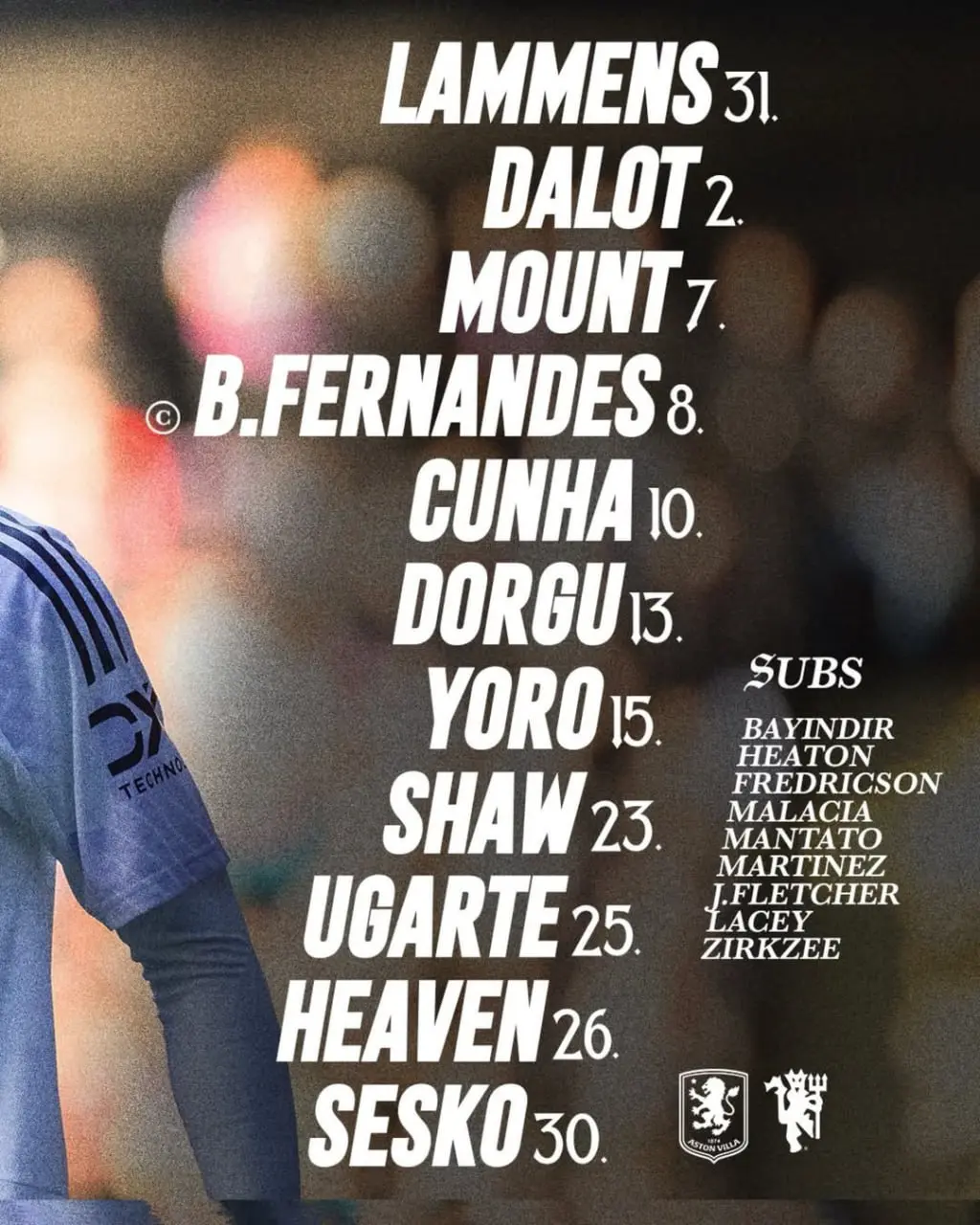 ترکیب منچستریونایتد برابر استون‌ویلا