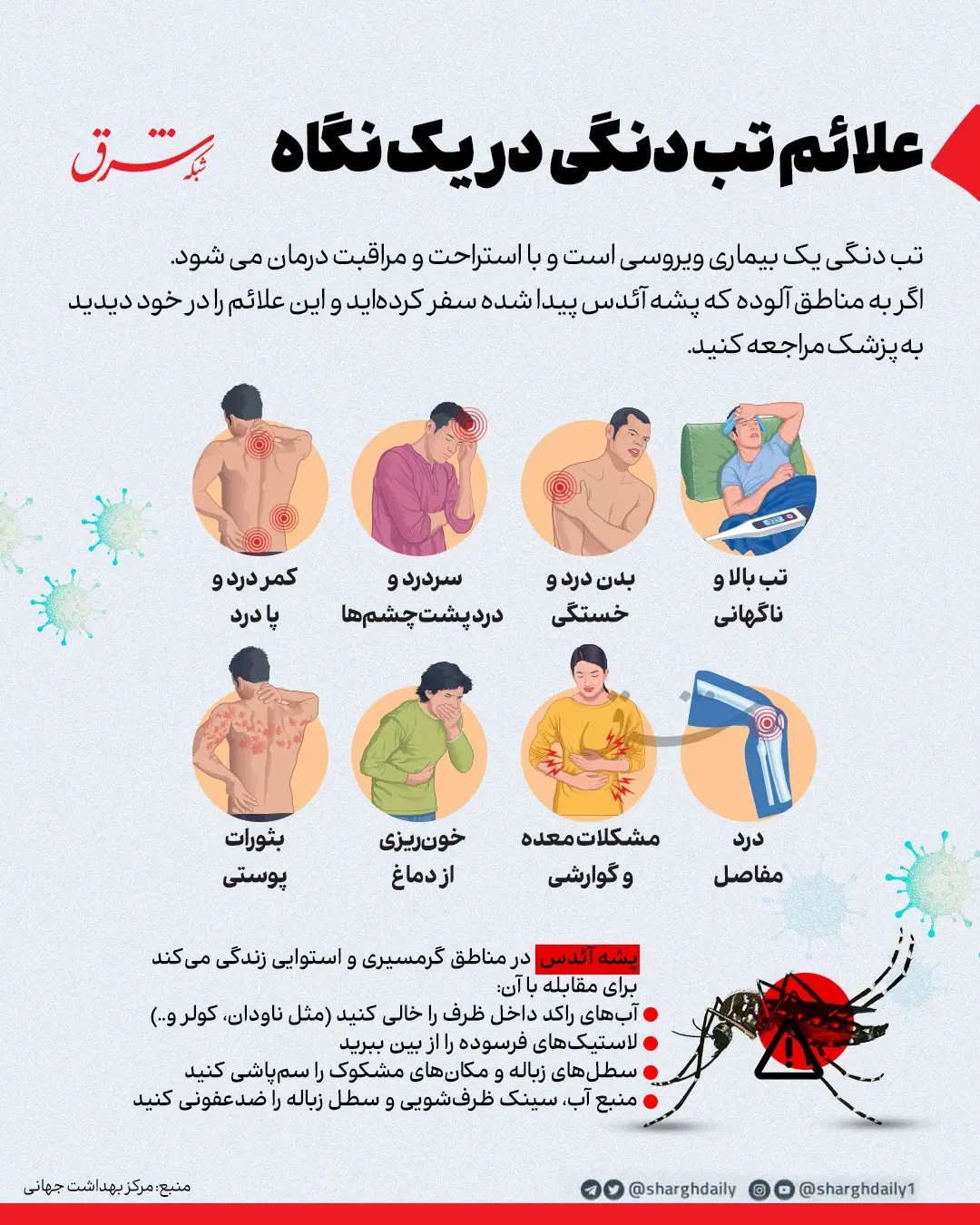 اینفوگرافی علائم تب دنگی در یک نگاه