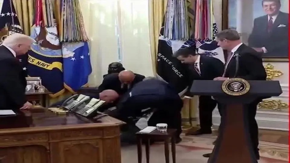 اتفاق جنجالی در کاخ سفید/ یک مرد حین نشست خبری ترامپ بیهوش شد + ویدیو