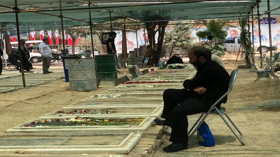 Crowd of families and friends bury the civilian victims of Israeli attacks