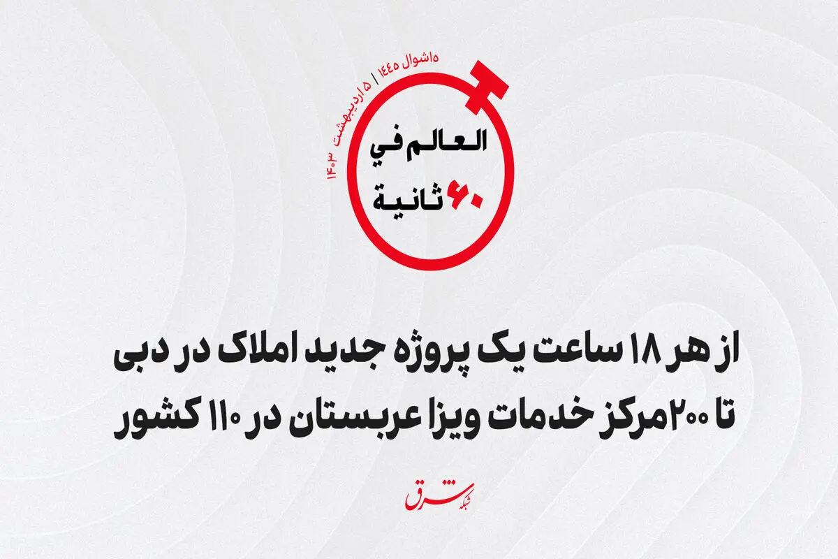از هر ۱۸ ساعت یک پروژه جدید املاک در دبی  تا ۲۰۰ مرکز خدمات ویزا عربستان در ۱۱۰ کشور
