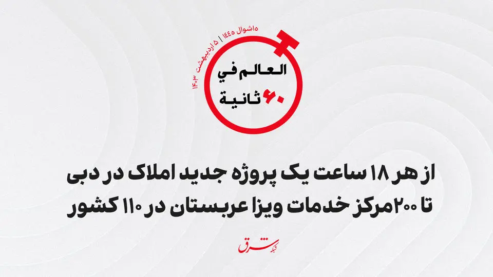 از هر ۱۸ ساعت یک پروژه جدید املاک در دبی  تا ۲۰۰ مرکز خدمات ویزا عربستان در ۱۱۰ کشور