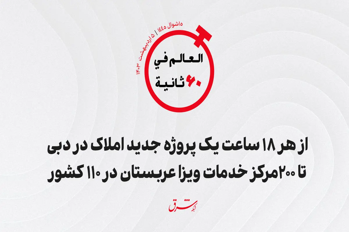 از هر ۱۸ ساعت یک پروژه جدید املاک در دبی  تا ۲۰۰ مرکز خدمات ویزا عربستان در ۱۱۰ کشور