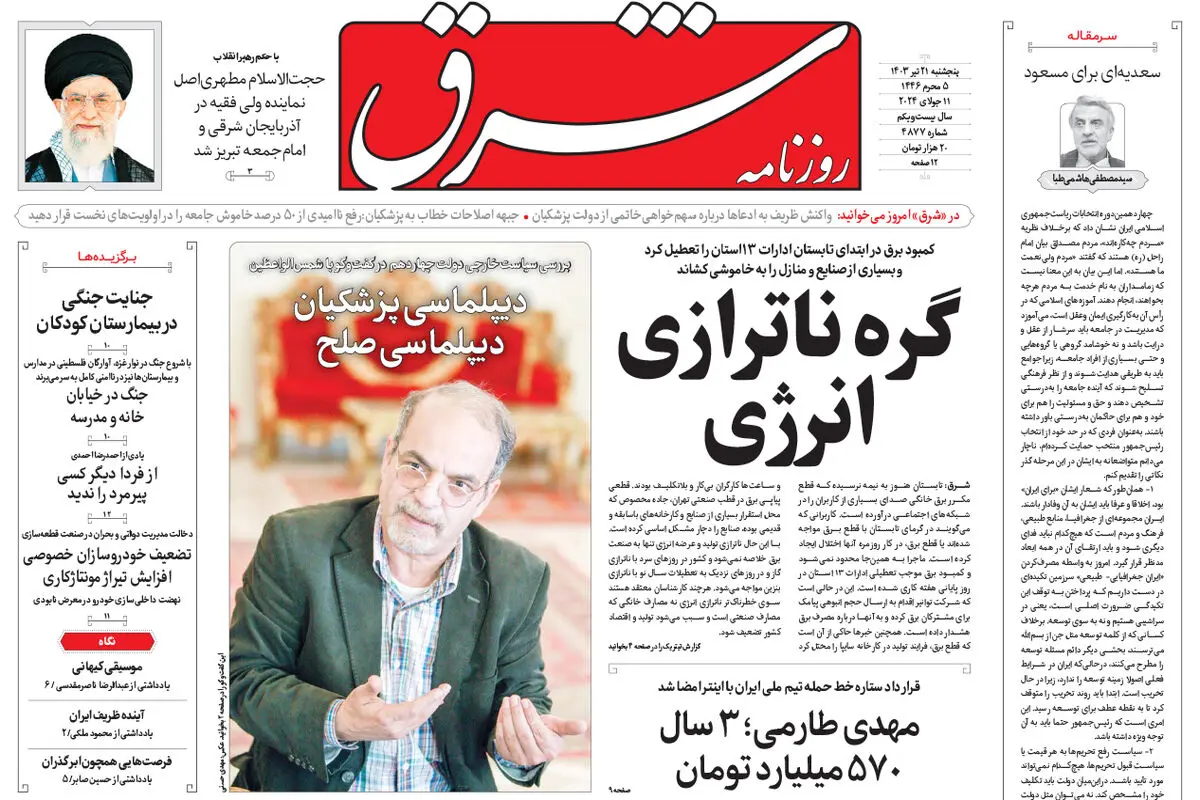 پنجشنبه 21 تیر 1403 شماره 4877