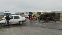۱۱ زخمی در تصادف مینی‌بوس دانش‌آموزان با ۲ خودرو در جاده سقز
