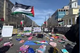 تجمع شماری از ایرانی ها مقابل کاخ سفید در اعتراض به کشتار کودکان میناب+ عکس