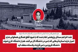 علت اخراجم مسائل پژوهشی اعلام‌ شده که با شیوه قطع همکاری همخوانی ندارد/ اصرار دارند استارت‌آپ‌هایی که با من در دانشگاه کار می‌کنند، هم از دانشگاه خارج شوند/ دانشگاه فروردین با من قرارداد یک‌ساله منعقد کرد