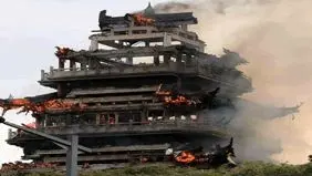 معبد ۱۵۰۰ ساله چین در آتش سوخت و نابود شد + ویدیو