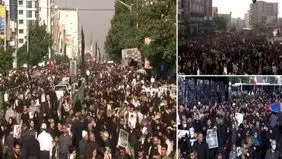 حشود جماهیریة غفیرة تتقاطر على جامعة طهران للمشارکة فی مراسم تشییع الرئیس الشهید
