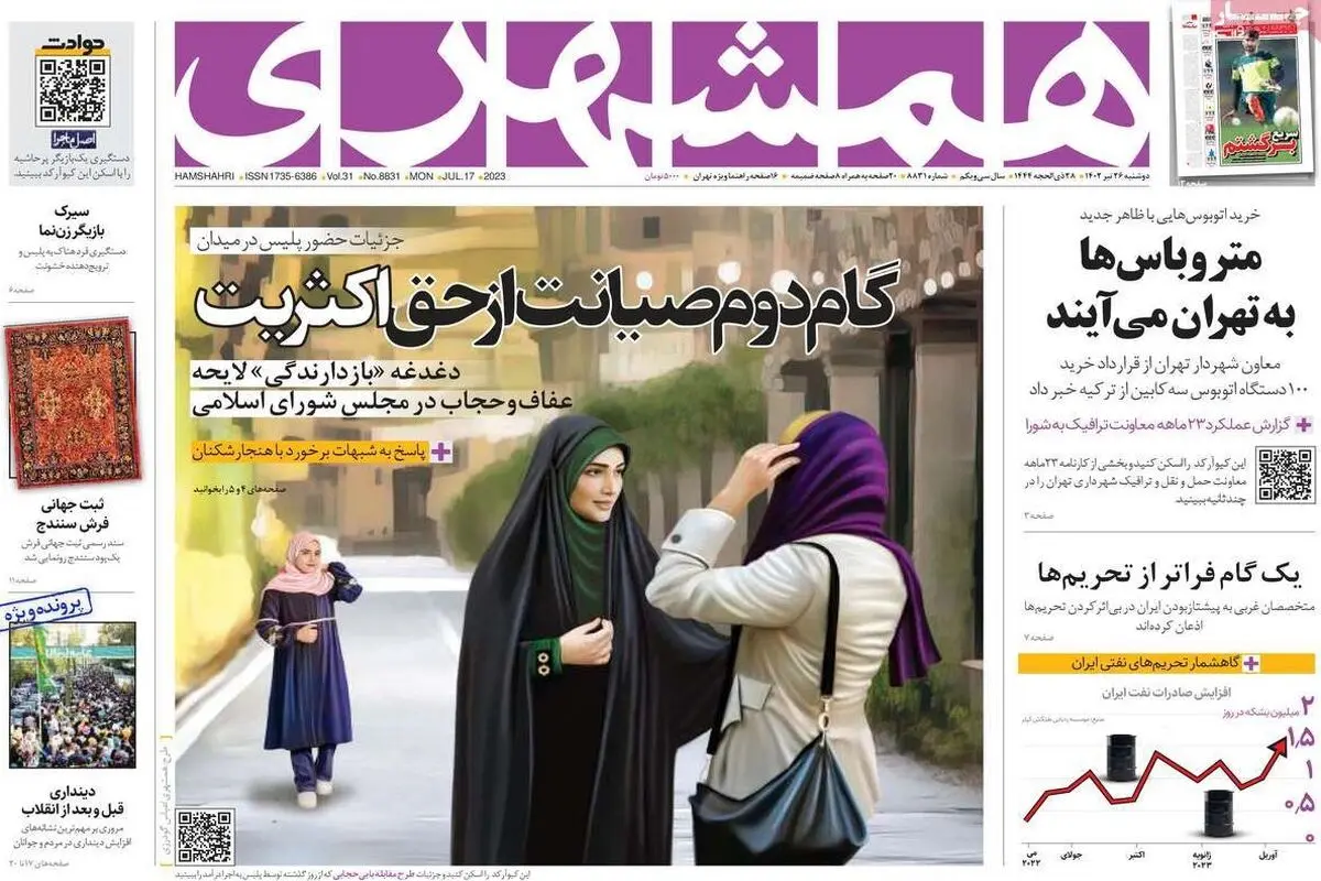 استقبال روزنامه همشهری از بازگشت گشت‌ارشاد به خیابان‌ها 

