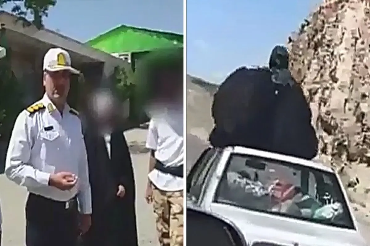 دستگیری زنی که روی سقف پراید در حال حرکت نشسته بود