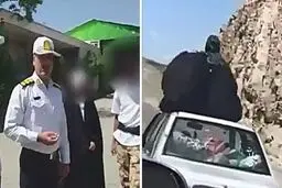 دستگیری زنی که روی سقف پراید در حال حرکت نشسته بود