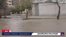 سیلاب در بخش هایی از شیراز جاری شد+ ویدئو