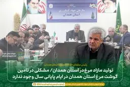 مشکلی در تامین گوشت مرغ استان همدان در ایام پایانی سال وجود ندارد