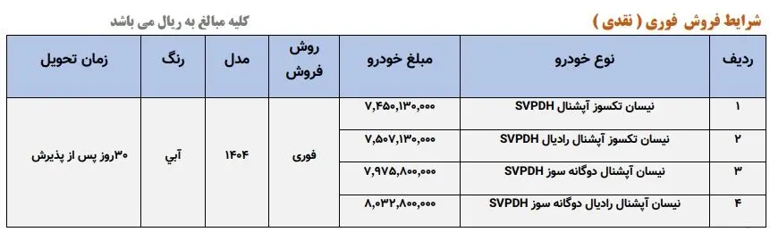 بخشنامه فروش وانت نیسان با قیمت جدید (خرداد 1404)