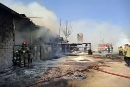 وقوع آتش‌سوزی گسترده یک گاراژ چوب‌بری در بزرگراه آزادگان تهران