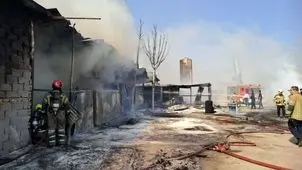 وقوع آتش‌سوزی گسترده یک گاراژ چوب‌بری در بزرگراه آزادگان تهران