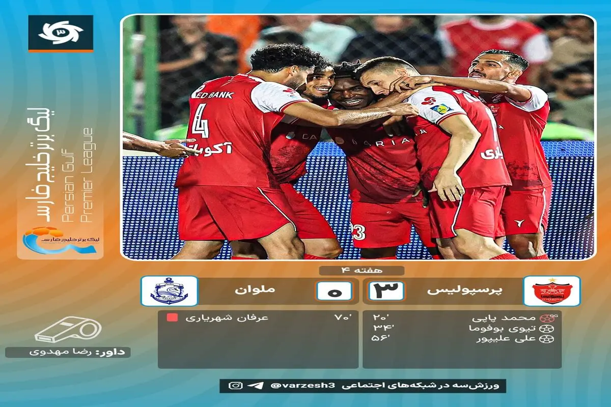 نتیجه بازی پرسپولیس و ملوان؛ ۳ بر صفر به سود قرمزپوشان