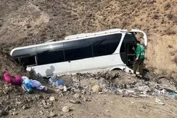 واژگونی هولناک اتوبوس در جاده هراز/ حادثه بدون فوتی یا مصدومیت جدی
