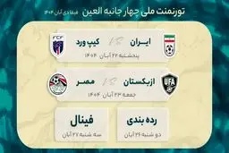 اعلام زمانبندی مسابقات تیم ملی فوتبال در تورنمنت العین