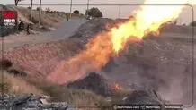 آتش سوزی خط لوله گاز در یک جاده مشهد