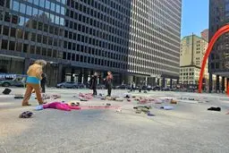 اجرای پرفورمنس ضدجنگ در شیکاگو به یاد کودکان شهید میناب