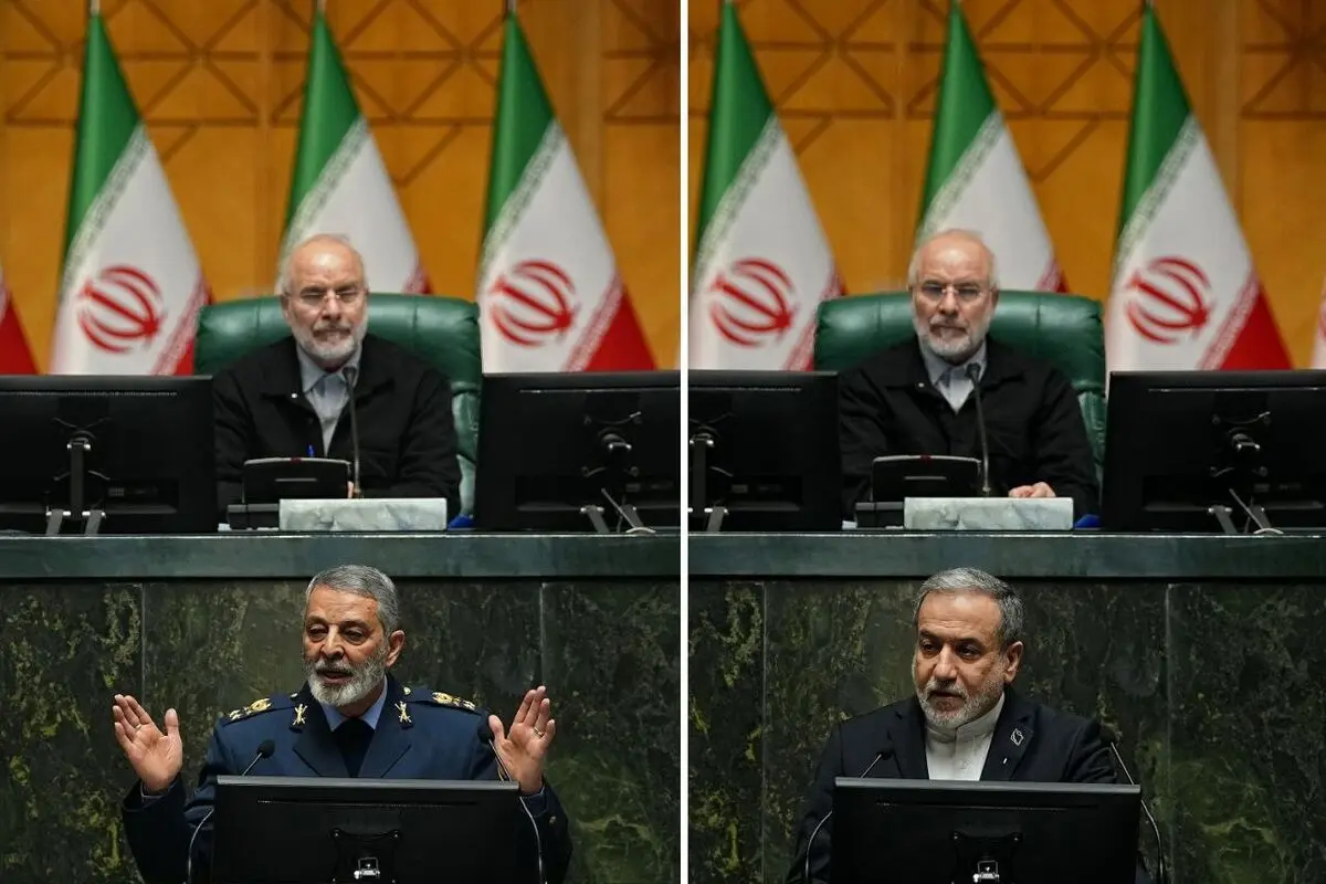 عکسی از عراقچی و سرلشکر موسوی در مجلس / ئیس ستاد کل نیروهای مسلح با لباس نظامی به بهارستان رفت + عکس